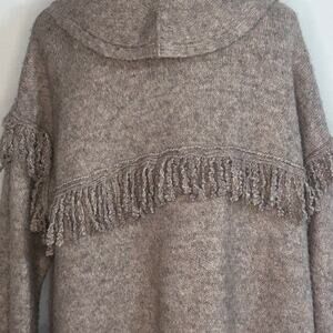 Democracy Fringe Open Front Cardigan Taupe Long Duster Size L